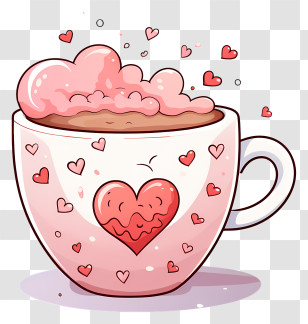 Coffee Cup - Pink Heart Coffee Mug Illustration Transparent PNG