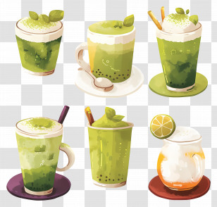 Matcha - Green Matcha Drinks Variety In Artistic Style Transparent PNG