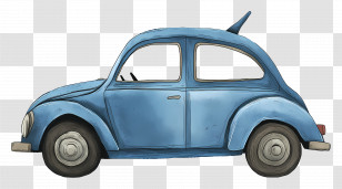 Cartoon Car - Blue Vintage Car In Artistic Illustration Transparent PNG