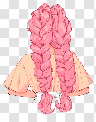 Girl With Pink Hair - Long Pink Braided Hairstyle Illustration Transparent PNG