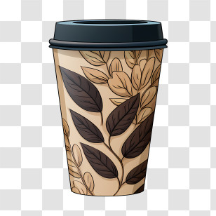 Paper Cup - Leaf-Patterned Coffee Cup For Takeaway Transparent PNG