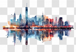 City Of Lights - Colorful Abstract City Skyline Reflection Transparent PNG