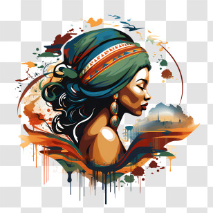 South Africa Heritage Day - Woman In Headscarf Profile Art Transparent PNG