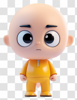 One Punch Man - Curious Bald Cartoon Character In Orange Transparent PNG