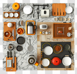 Kitchen Top View - Kitchen Utensils Layout Transparent PNG