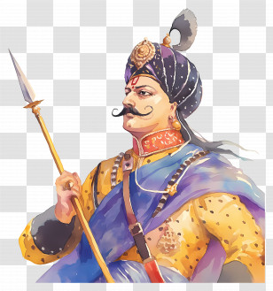 Maharana Pratap - Royal Warrior With Spear Illustration Transparent PNG