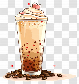 Hot Coffee - Sweet Bubble Tea With Whipped Cream And Coffee Beans Transparent PNG