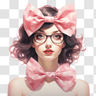 Bow Day - Stylized Woman With Glasses And Pink Bow Accessories Transparent PNG