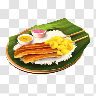 Onam Sadya Food - Banana Dessert Plate With Sticky Rice Transparent PNG