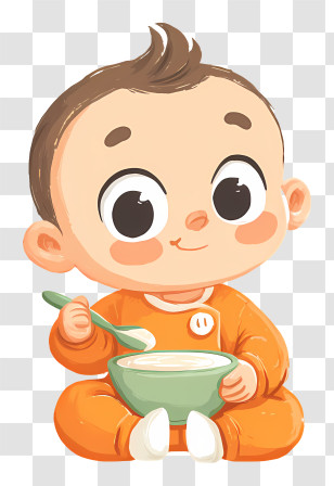 Cute Baby Eating Food - Adorable Baby Eating In Orange Outfit Transparent PNG