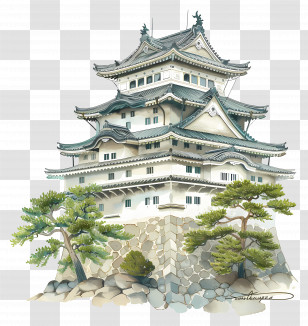 Nijo Castle - Illustration Of A Traditional Japanese Castle Transparent PNG