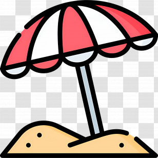 Beach Umbrella - Red And White Striped Beach Umbrella On Sand Transparent PNG