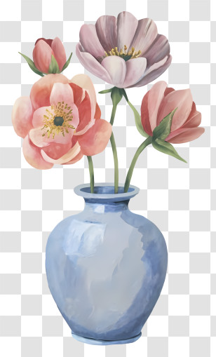Cartoon - Beautiful Flowers In A Blue Vase Transparent PNG