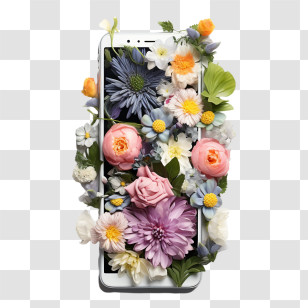 Smartphone - Smartphone Covered In Colorful Flowers Transparent PNG