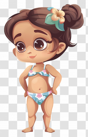 Swimming Suit - Cartoon Girl In Floral Swimwear Transparent PNG