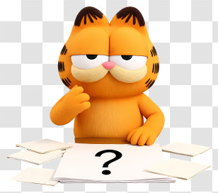 Garfield Thinking - Puzzled Lazy Orange Cat With Papers Transparent PNG