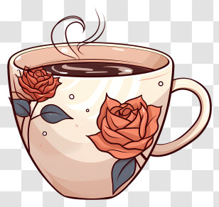 Coffee Cup - Floral Tea Cup With Roses Transparent PNG