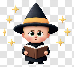 Boss Baby - Adorable Baby Wizard Reading Transparent PNG