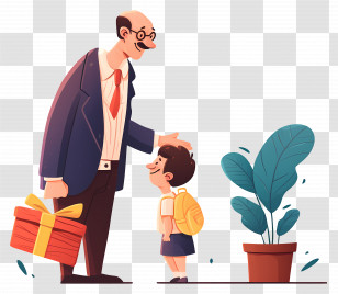 Happy Teachers Day - Teacher And Student Cartoon Illustration With Gift Transparent PNG