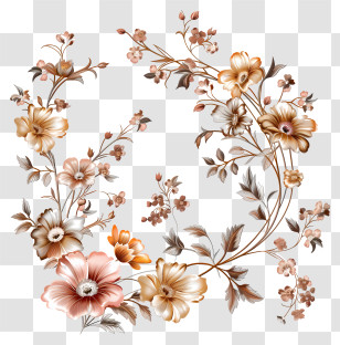 Flores - Floral Design With Brown And Pink Flowers Transparent PNG