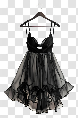 Black Dress - Elegant Black Sheer Dress On Hanger Transparent PNG