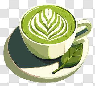Matcha Latte - Green Tea Cup With Latte Art Transparent PNG