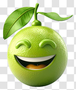 3d Cartoon Fruit - Smiling Green Fruit With Leaves Transparent PNG