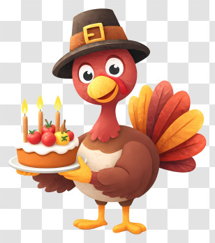Turkey Holding Pie - Pilgrim Turkey With Cake Transparent PNG