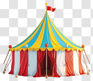 Tent Of Carnival - Bright Colorful Circus Tent With Flag Transparent PNG