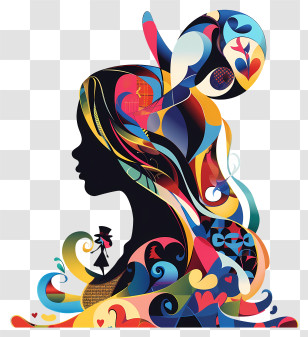 Alice In Wonderland - Colorful Woman Silhouette Art Transparent PNG
