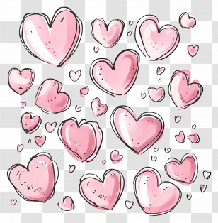 Floating Pink Hearts - Cute Pink Hearts Doodle Pattern Transparent PNG