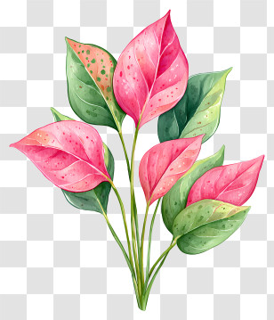 Watercolor Painting Plant - Pink And Green Botanical Leaves Transparent PNG