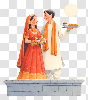 Karwa Chauth - Couple In Traditional Attire Transparent PNG