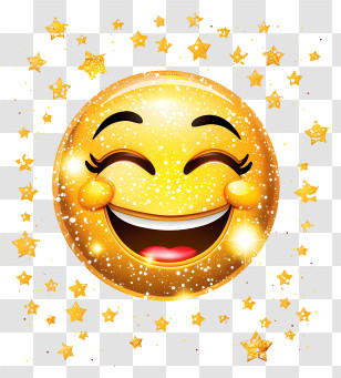 Sparkle - Golden Smiling Emoji With Stars Transparent PNG