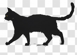 Cat Walking - Black Silhouette Of A Cat Transparent PNG