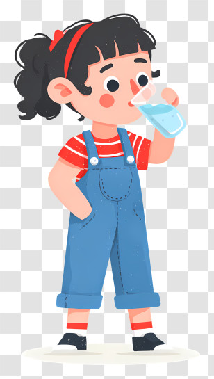 Girl Drinking Pure Water - Girl Drinking Water Cartoon Transparent PNG