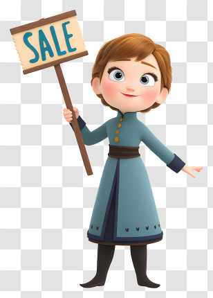Frozen Anna Holding Sale Sign - Animated Character Holding Sale Sign Transparent PNG