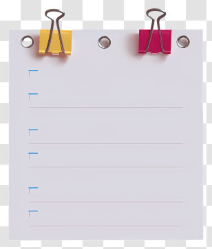 Realistic Style Paper Note Sticker - Lined Paper With Clips Transparent PNG