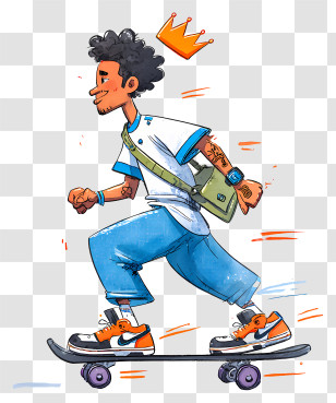 Cool Man Skateboarding - Cool Skateboarder With Crown Transparent PNG