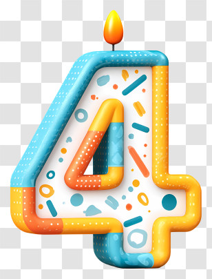 Number 4 Birthday Candle - Number 4 Candle With Confetti Transparent PNG