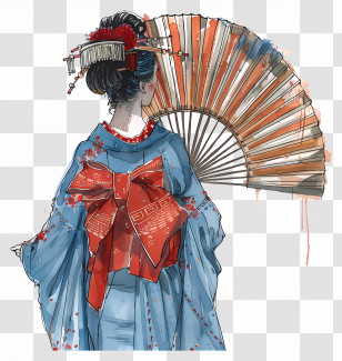 Japanese Geisha - Geisha Illustration Holding A Traditional Fan Transparent PNG