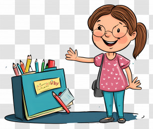 Teachers Day - Girl With School Supplies Transparent PNG