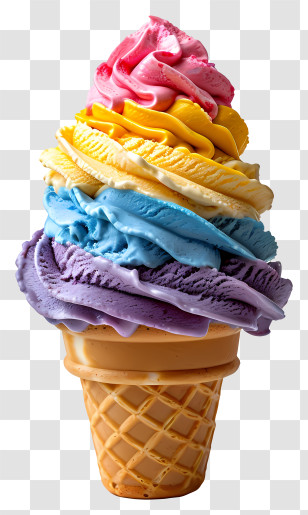Rainbow Ice Cream Cone - Delicious Rainbow Ice Cream Cone Transparent PNG