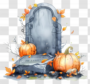 Halloween Headstone - Pumpkin Grave With Broken Tombstone Transparent PNG