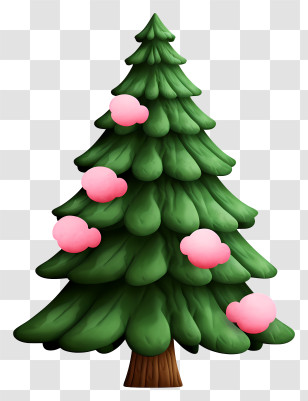 Christmas Tree - Stylized Pine Tree With Pink Ornaments Transparent PNG