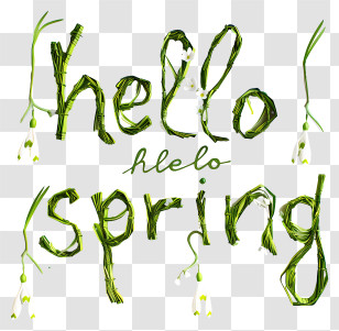 Hello Spring - Green Nature Hello Spring Text Transparent PNG