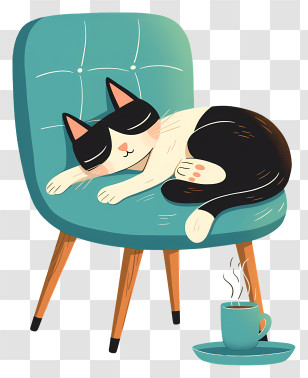 Sleeping Cat - Sleeping Cat On Chair With Coffee Transparent PNG