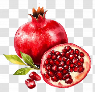 Pomegranate Watercolor - Fresh Pomegranate With Open Seeds Transparent PNG