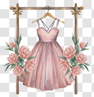 Dress - Elegant Pink Dress With Floral Decoration Transparent PNG