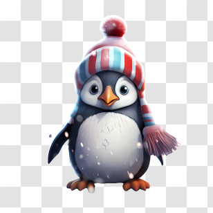 Christmas Penguin - Cute Penguin With Winter Hat Transparent PNG